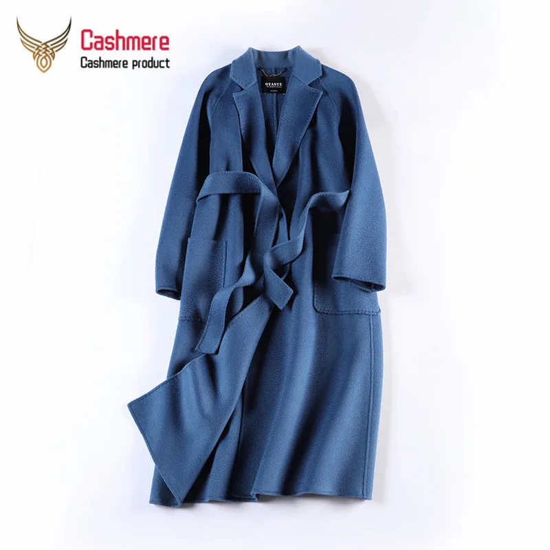 

2019 New autumn winter new water ripple double-faced cashmere coat ladies thickening plus long lace woolen woolen coat Plus Size