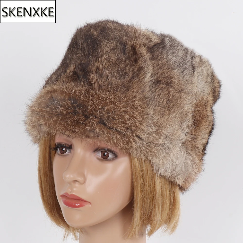 

Лидер продаж, женская зимняя шапка из искусственной кожи, 100% натуральная мягкая шапка из кроличьего меха, Русская женская уличная теплая шапка из кроличьего меха