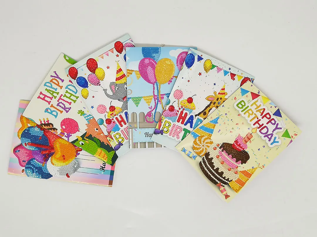 6pcs 5D Diamond Painting Birthday Greeting Card Navidad Cuadros DIY Diamond Embroidery Postcards Arts Crafts Kits for Kids