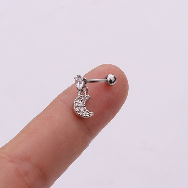 Stainless Steel CZ Cartilage Earring Heart Shaped Flowers Safety Pin Helix Tragus Conch Screw Stud Ear Piercing Jewelry