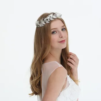 

NPASON Pure Handmade Pearls Crystal Headband Wedding Hair Accessories Vine Rhinestone Flower Bridal Tiara Headpiece