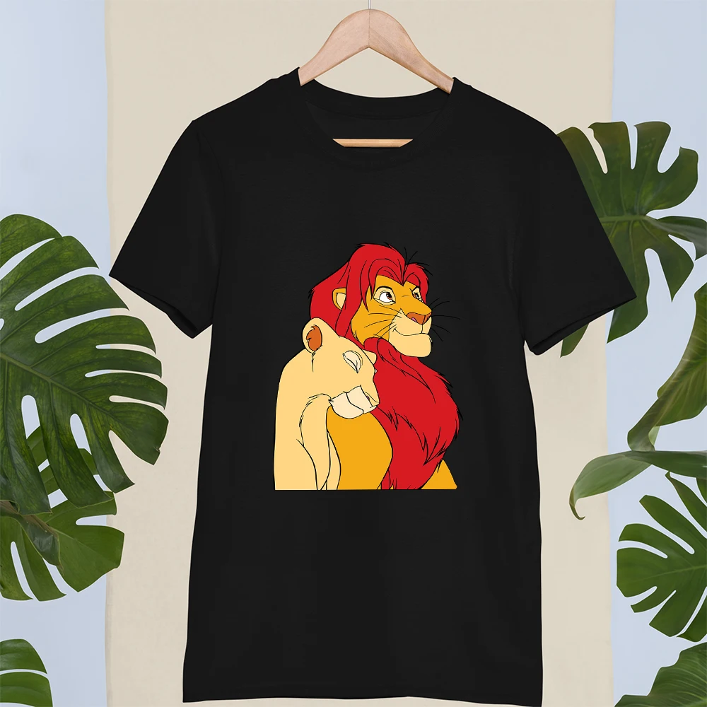 Kawaii Simba and Nala Lion King Print T shirts Female Clothing Casual Loose Unisex Tshirts Harajuku Tee Summer Women T-shirt custom t shirts