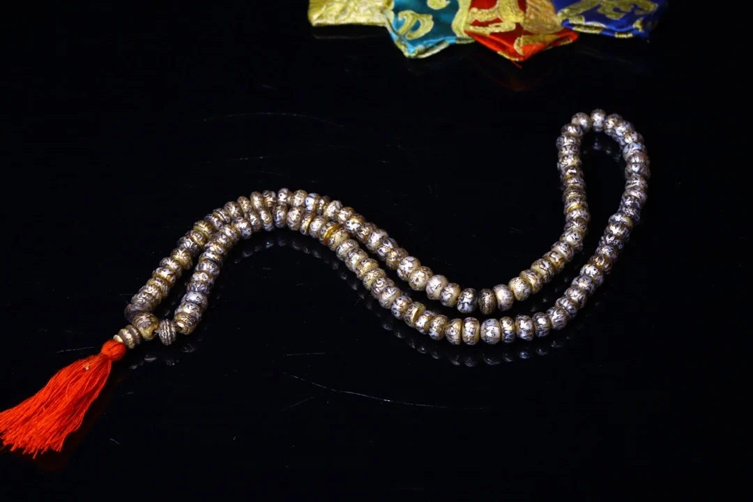 

17"Tibetan Temple Collection Old Natural pearl Six Word Proverbs bead 108Buddha beads Necklace Pendant Amulet Dharma Town House