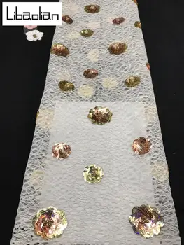 

Fashion Pure White French Tulle Lace Fabric With Sequins + Beads Lace Soft Milk Silk Nigerian Mesh Lace Fabric For Wedding F21-7