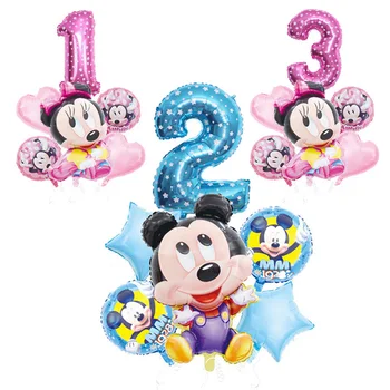 

6pcs Mickey Mouse Balloons with Number Birthday Balloons Set Birthday Party Decorations Kids Minnie Mouse Balloon Aluminium Foil