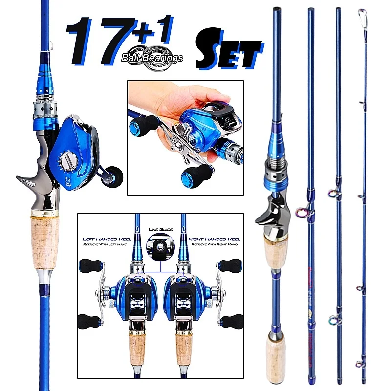 Sougayilang Rod and Reel 2.1M/2.4M Carbon 4 Pieces Fishing Rod with 17+1BB Baitcasting Reel Freshwater Fishing Kits Fishing Outdoor and Sports Rod Combo