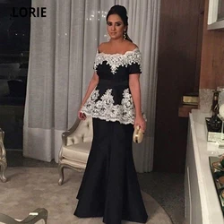 LORIE Evening Dresses Mermaid Long Formal Black Prom Party Gown Off the Shoulder Short Sleeve Boat Neck Mother Gowns Plus Size