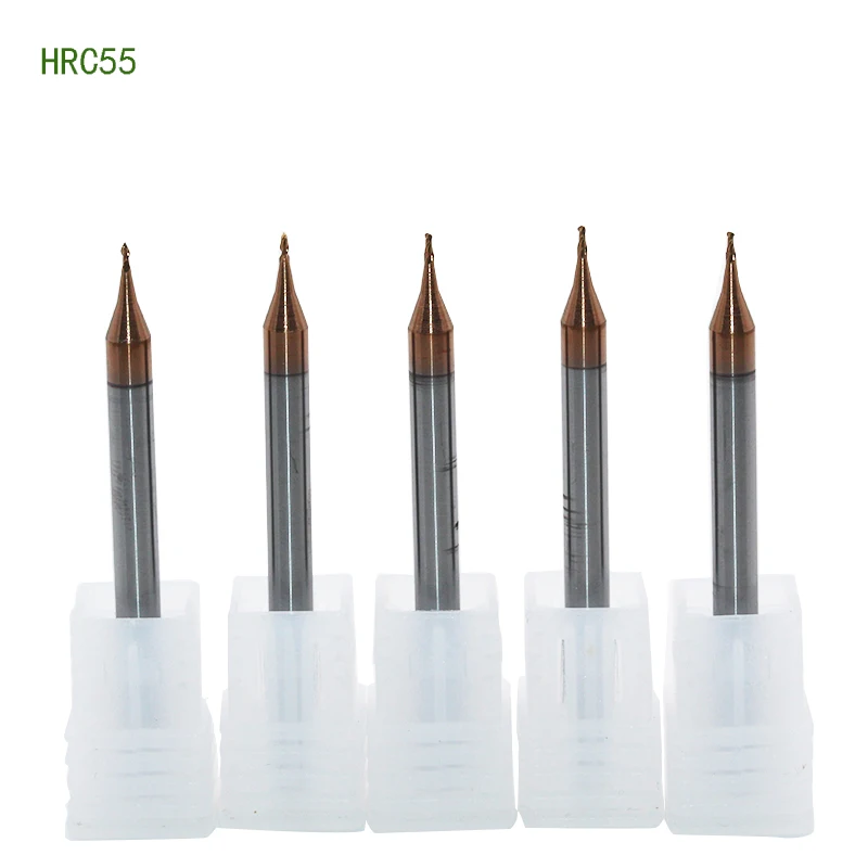 

5PCS HRC55 0.2MM 0.3MM 0.4MM Tungsten Carbide ball nose End Mill 2F CNC machine Milling Cutters diameter micro end mills radius