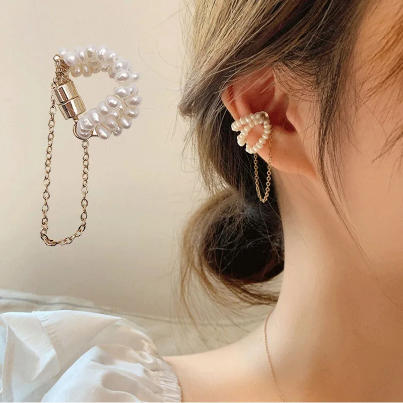 Freshwater Pearl Clip Earrings Non Piercing Strong Magnet Magnetic womens Ear Cuff Clips for Women Girls Fake Jewelry | Украшения и