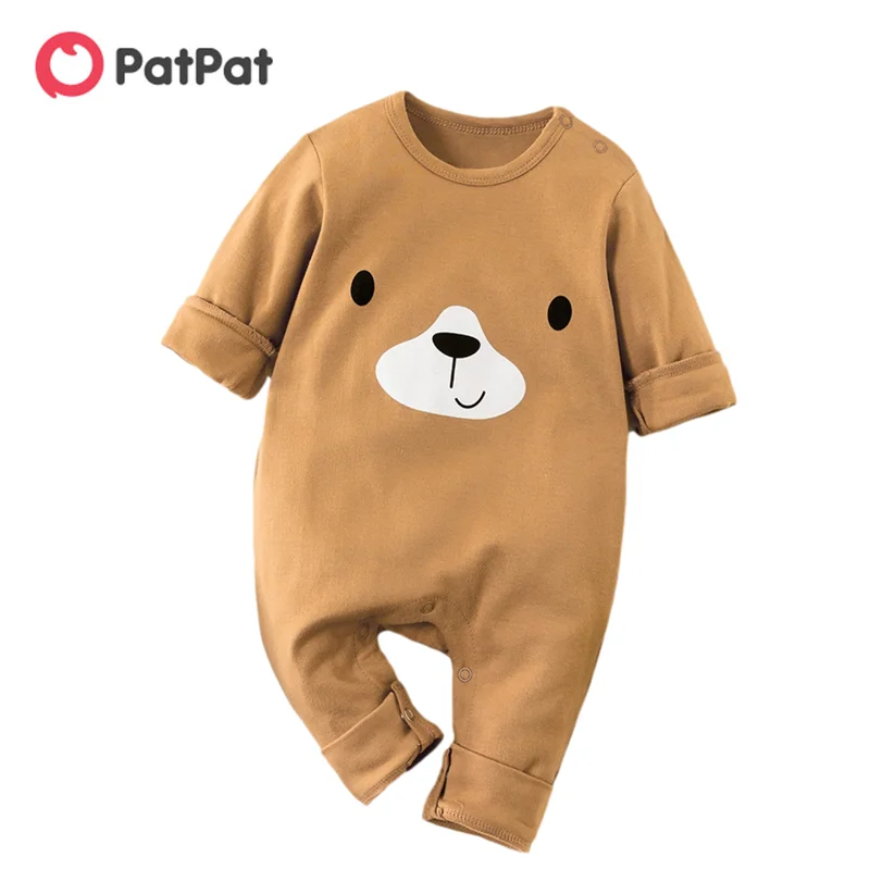PatPat 2021 Spring and Autumn New Baby Cute Bear Design Brown Long-sleeve One Pieces Jumpsuit Boy Clothes |