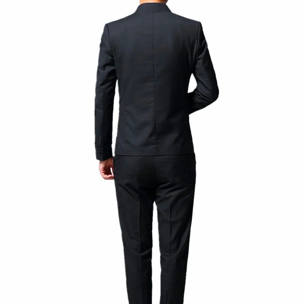 Black Stand Collar 3 Piece Men's Wedding Party Blazer jacket Vest Pants Blue, Red Wine Costume Homme