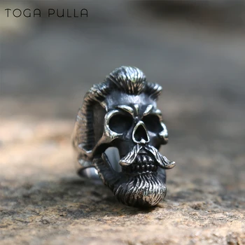 

Vintage Men's Bearded Mustache Gentleman Skull Rings Heavy 316L Stainless Steel Punk Motorcycle Biker Jewelry Size 7-15