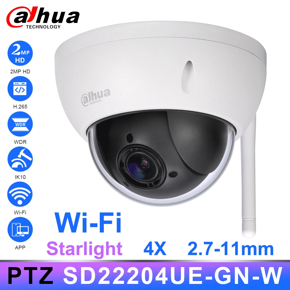 Оригинальная ip камера Dahua PTZ Starlight Wi Fi DH SD22204UE GN W HD 2MP 4X 2 7 11 мм Zoom Dome WDR ICR DNR IVS IP66
