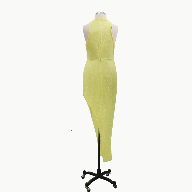 BacklakeGirls Robe De Soiree, желтое вечернее платье, сексуальное, с лямкой на шее, без рукавов, с разрезом сбоку, официальное, с блестками, платье Abendkleider