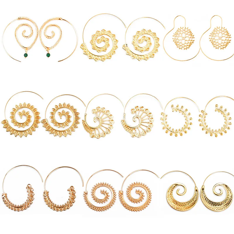 JQUEEN Multiple Design Exaggerated Vortex Shape Earrings Gold Silver Black Color Natual Crystal Spiral Woman Jewelry | Украшения и