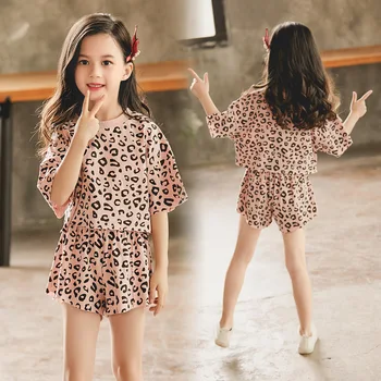 

Kids Clothes Girls Summer Outfits Toddler Children Fashion Set Leopord Pattern Tops + Shorts 2 3 4 5 6 7 8 Years