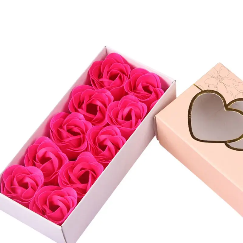Rose 10 шт., искусственные ароматизированные Лепестки розы, букет, Подарочная коробка для ванны, мыло для тела, подарок на свадьбу - Цвет: Rose