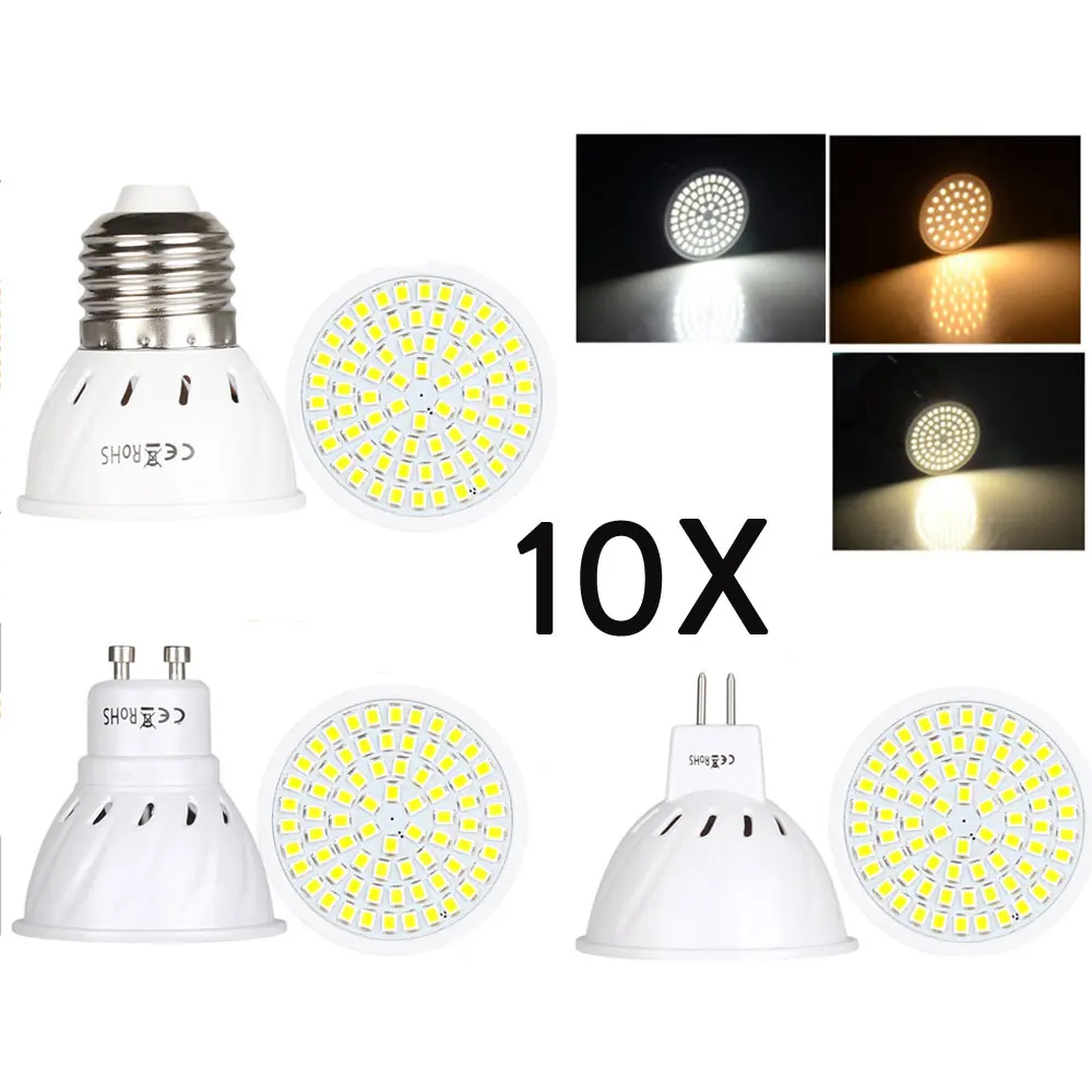 

10X GU10 LED Lamp MR16 Spotlight Bulb 36 54 72leds 3W 5W 7W lampara E27 GU 10 bombillas led Lampada Spot light AC 110V 220V