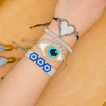 

GRAPES MIYUKI Bracelet For Women Heart Jewelry Tassel Turkish Evil Eye Bracelets Femme Pulseras Mujer Moda Handwoven Armband