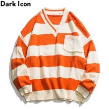 Темный значок стерео Карманный полосатый свитер для мужчин и женщин большой v-образный вырез уличные мужские свитера свитер в стиле хип-хоп Мужская Уличная одежда