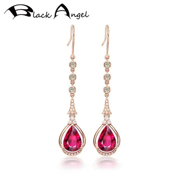 

BLACK ANGEL Red Tourmaline Earrings 2020 New 925 Silver Ruby Gemstone Drop Earring For Women Fashion Jewelry Wholesale