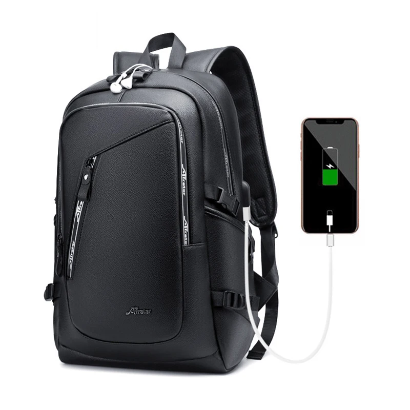

PU Leather Backpack for Men Male Smart USB Charging Bags Unisex Student Fashion Casual Bag College Girls Boys Travel Back Pack