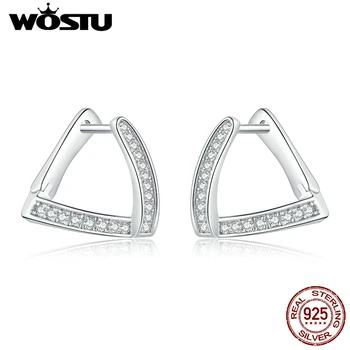 

WOSTU Original 925 Sterling Silver Simple Geometric Hoop Earrings Shiny Zircons Earrings For Women Wedding Luxury Jewelry CQE975