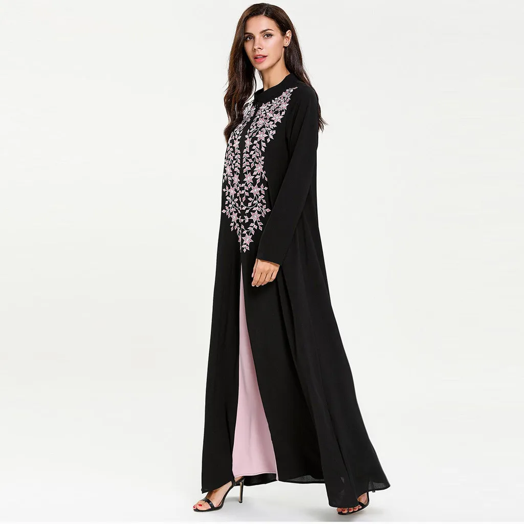 KLV мусульманское Абая вышивка свободное платье макси с длинным рукавом длинный халат платья большого размера tobe Jalabiya Ближний Восток Исламская одежда
