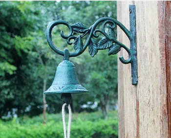 

Country Rustic Leaf Door Bell Dark Green WELCOME Dinner Bell Cast Iron Wall Decorative Bell for Home Bar Shop Store Antirust