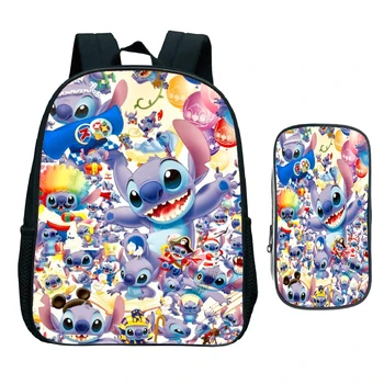 

New Child 12 Inch Cute Stitch Kindergarten Backpack 2pcs Set Bookbag Kids School Bag Children Start School Gift(Rucksack+Pen Bag