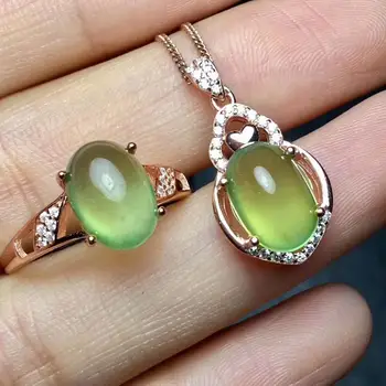 

Real Natural Prehnite jewelry set Natural Real Prehnite 925 sterling silver 1pc pendant,1pc ring