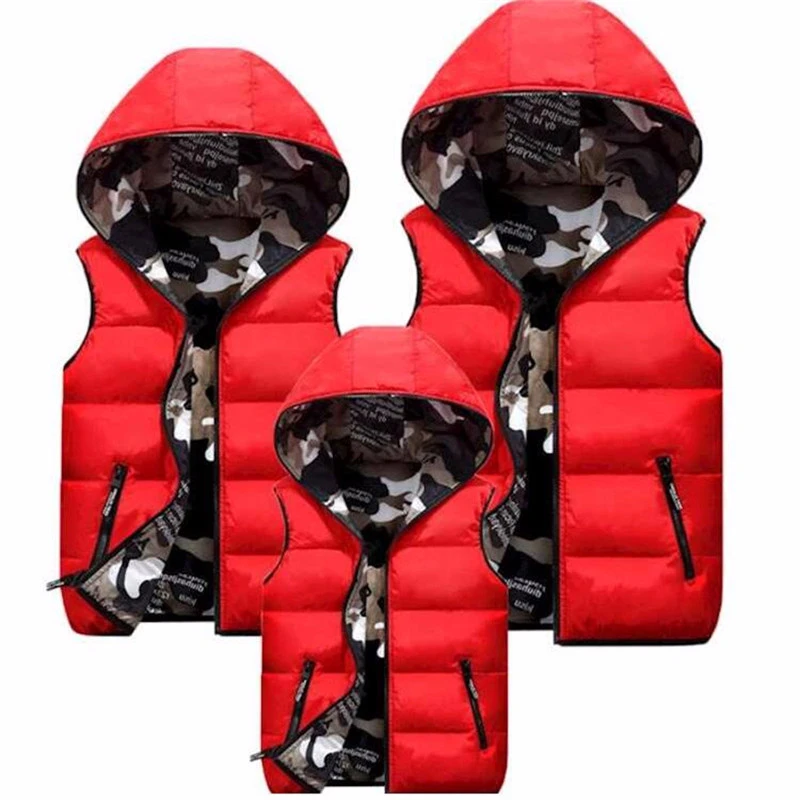 

2019 New Mommy and Me Vest Waistcoats for Family Matching Tops Clothes Mother Dad Girls Boys Hooded Jacket Wear on Both Sides