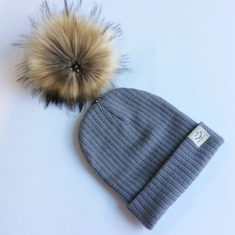 Winter Baby Boy Girl Artificial Pompom Knitted Hat Toddler Kids Caps With Pompon Newborn Photography Props knit hat baby hat