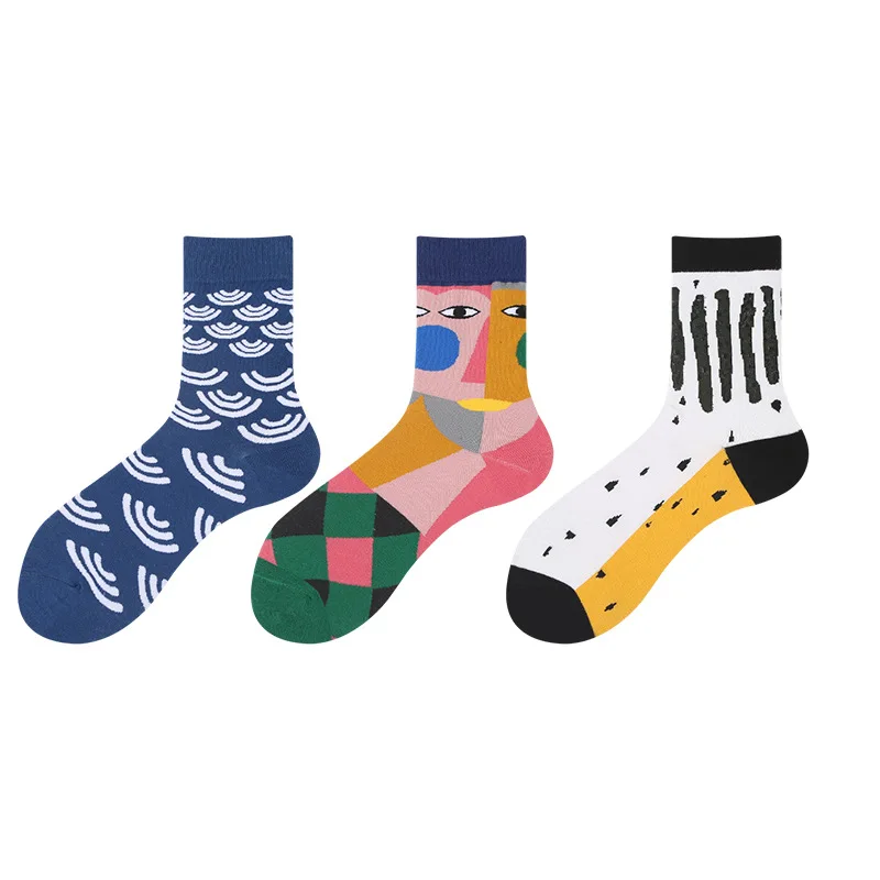 

New Socks For Men Abstract Design Personality Cartoon 11 Patterns Colorful Anti-Friction Breathable Cotton Middle Tube Socks