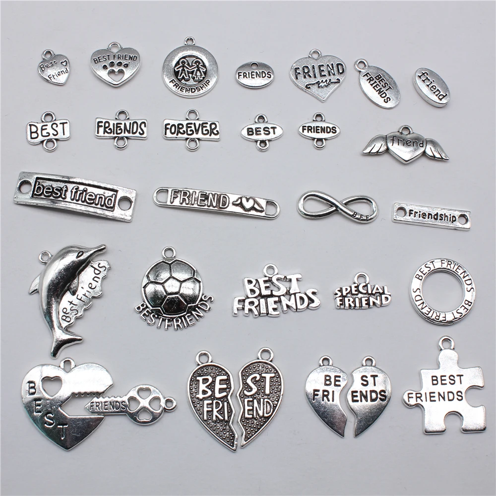 

10pcs Best Friend Charms For Jewelry Making Antique Silver Color Plated BFF Charms Best Friends Forever Connector