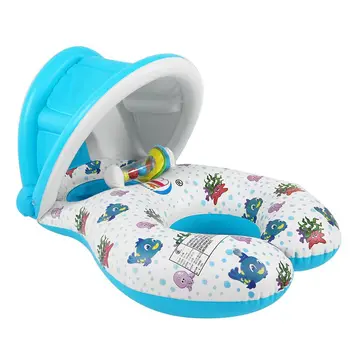 

Safe Soft Inflatable Mother&Baby Swim Float Ring Kids Seat Double Person Swimming Pool White Color with Sun cover