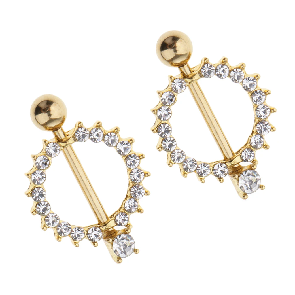 1 Pair Gold Tone Stainless Steel Crystal Rhinestone Sun Flower Petal Nipple Ring Cute Jewelry