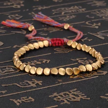 Pulsera de cuerda de la suerte tibetana hecha a mano con cuentas de cobre para Mujeres Hombres pulseras de hilo de algodón trenzado regalo de joyería de tamaño ajustable