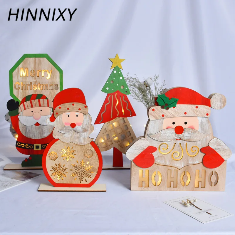 

Hinnixy Big Size Christmas Decoration Night Light Luminous Wood Santa Snowman Christmas Tree Shape Table Lamp Holiday Lighting