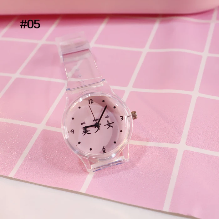 Женские часы силиконовый мультяшный стиль прозрачный ремешок женские часы корейский стиль круглые повседневные часы с циферблатом LL@ 17
