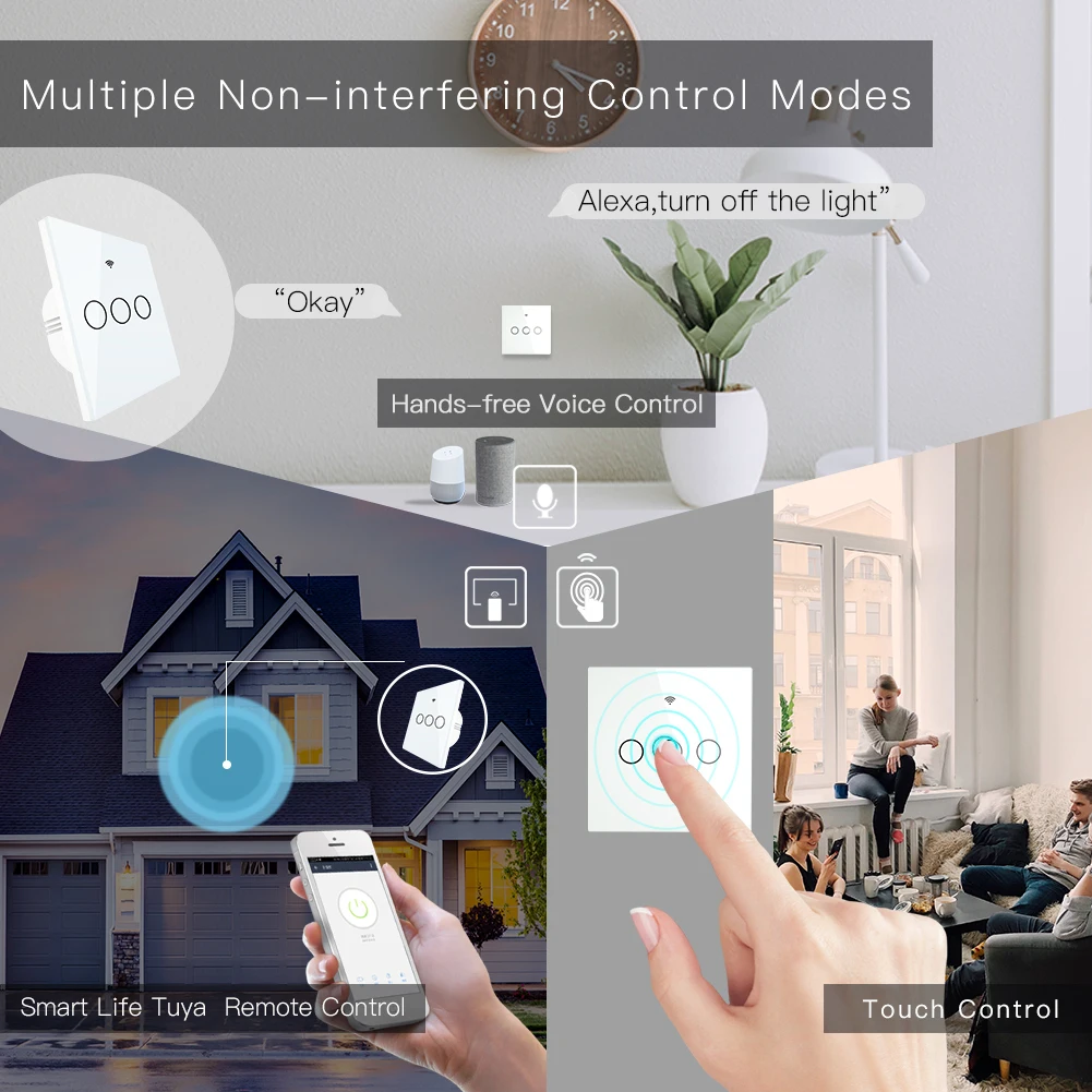 EU WiFi smart switch tuya/smart life app control built-in RF433 receiver/bedside lamp switch transmitter, no installation need
