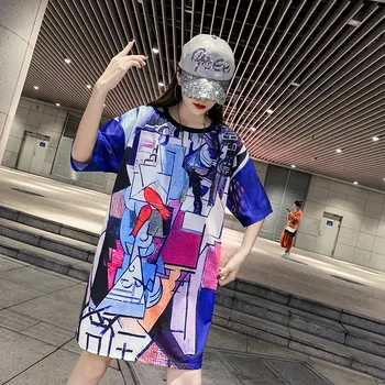 

2020 New Summer Women O-Neck Short Sleeve Loose Cotton T-shirts Female Fashion Street Style Printing Stitching Tops QX189