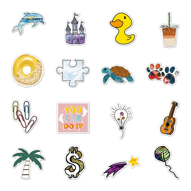 47 Pcs Cartoon Yellow Vsco Girl Stickers For Chidren Toy