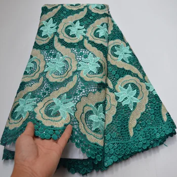 

(5yards/pc) high quality teal green African party lace soft big cord lace fabric with wonderful design for dress WLP060