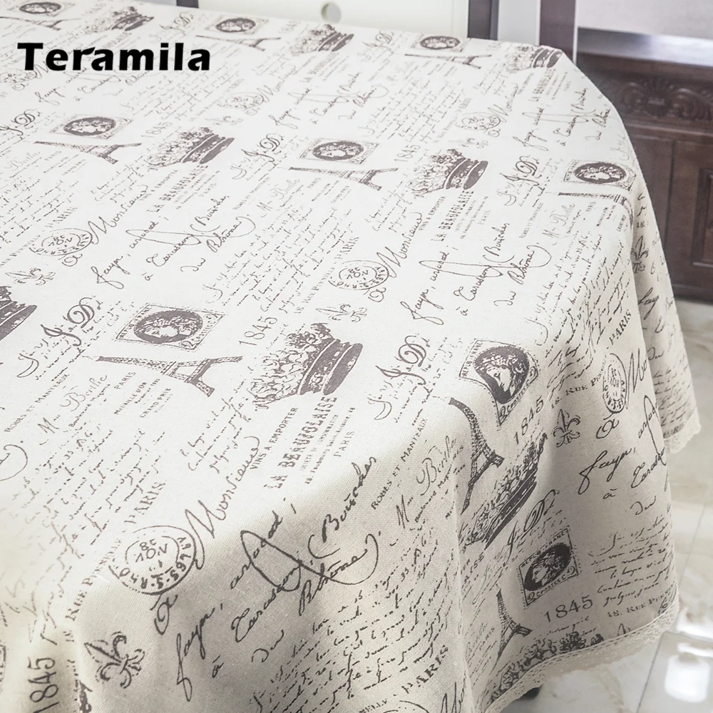 Teramila Cotton Linen Table Cloth Tower Design Rectangular Tablecloth With Lace Dining Table Cover Square For Home Party Kitchen