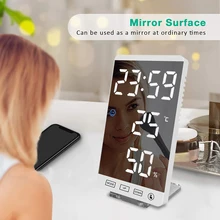 6 inç LED ayna çalar saat dokunmatik düğme duvar dijital saat zaman sıcaklık nem göstergesi USB çıkış bağlantı noktası masa saati