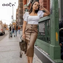 Уличная одежда, высокая талия, однобортная юбка для женщин, искусственная кожа, тонкая, для офиса, для девушек, длинные юбки, Женская юбка миди, с карманами,, зима, осень