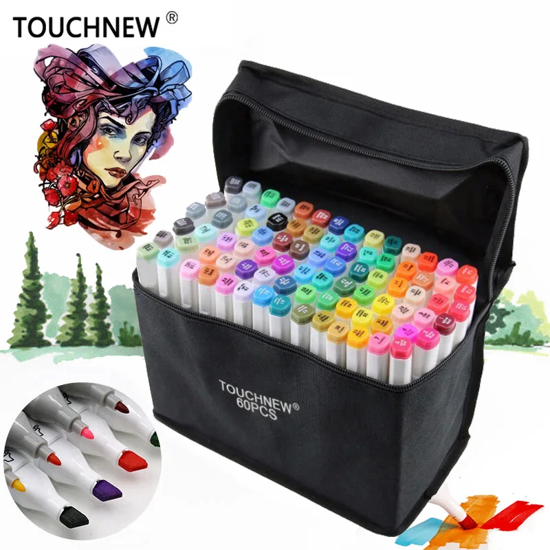 

TOUCHNEW 30/40/60/80 Colors Art Markers Alcohol Based Markers Drawing Pen Set Manga Dual Headed Art Sketch Marker Design Pens