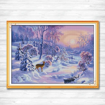 

The Beautiful forest snow scenery winter 11CT printed on canvas DMC 14CT Cross Stitch kits needlework embroidery Sets Home Decor