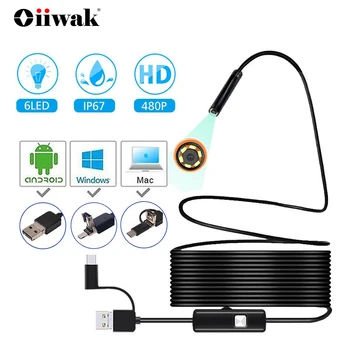 Minicámara endoscópica de 7mm, Endoscopio impermeable 3 en 1, USB, Android, para Otg tipo C, Smartphone, PC, cámara de serpiente para coche buscador de peces